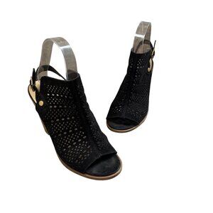 DV by Dolce Vita Black Suede Ankle Strap Mule Heeled Sandals Size 7